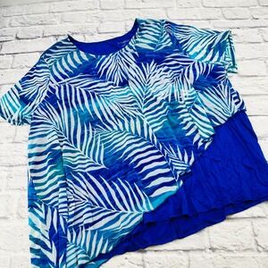 Catherines Petite Womens 2XWP Blue Palm Leaf Print Layered Top Loose Tropical